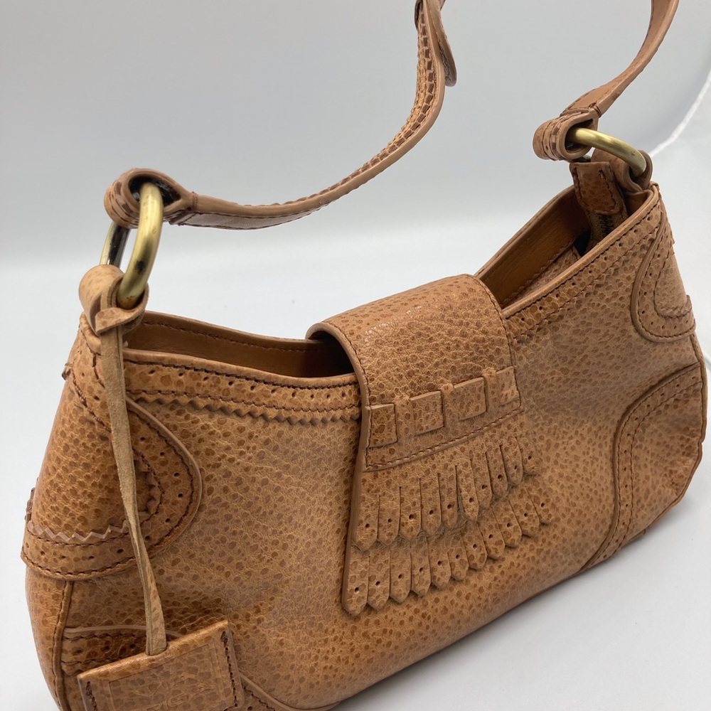 Via Spiga Vintage Tan Western vibe pebbled leather shoulder bag - Picture 9 of 15